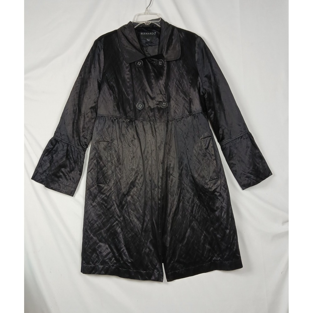 Bernardo Black Double Breasted Pea Coat Empire Waist L Bell Sleeves